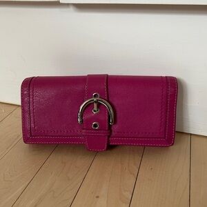 Coach rare vintage pink fuschia leather soho y2k zipper clutch bag wallet